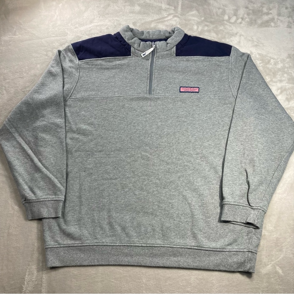Vineyard Vines Sweater Men's Sz 2XL Gray Pullover Quarter Zip - Picture 1 of 11